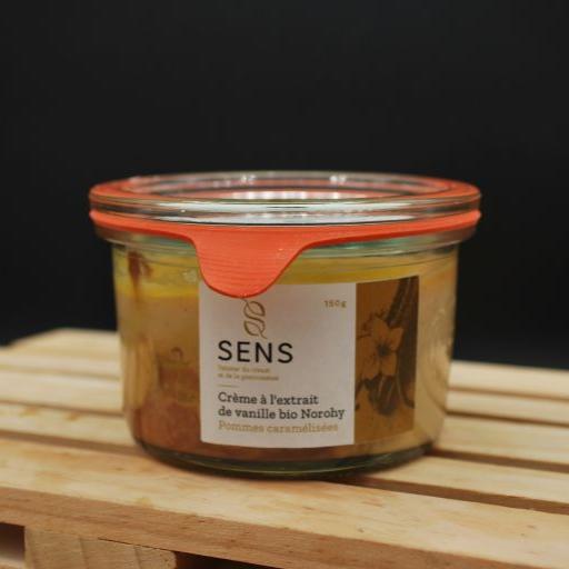 Crème infusée à la vanille bio et pommes caramélisées