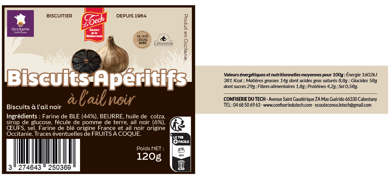 BISCUITS APERITIF A L'AIL NOIR 120G